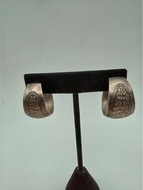 Sterling Silver Wide Hoop Earrings Sunburst Boho 925